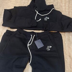 Black Hoodie & Jogger Set with White Drawstrings